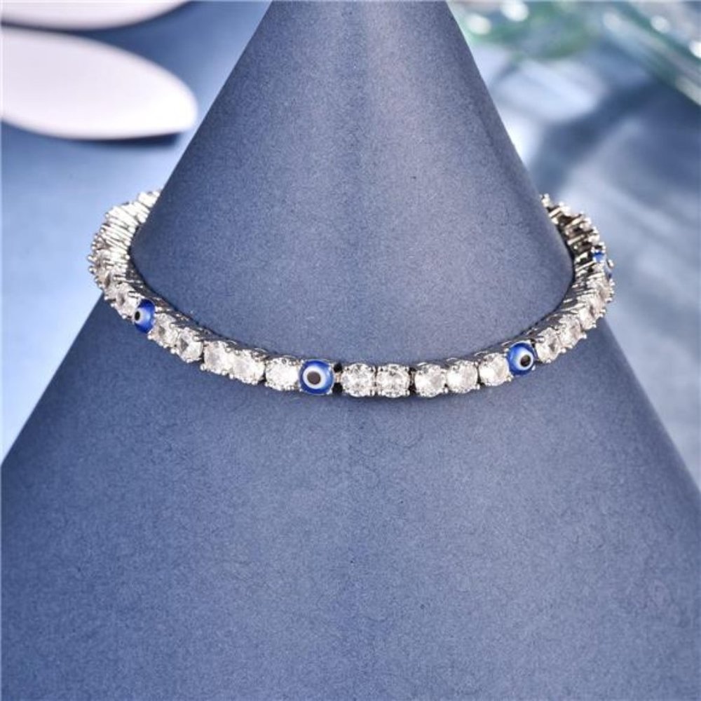18K Gold & Silver Evil Eye Bracelet